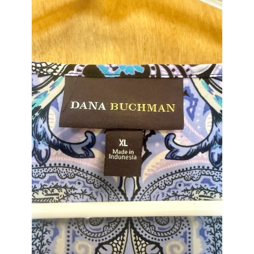 Dana Buchman Blue Paisley Short Sleeve Blouse Women’s Size XL - Picture 2 of 3